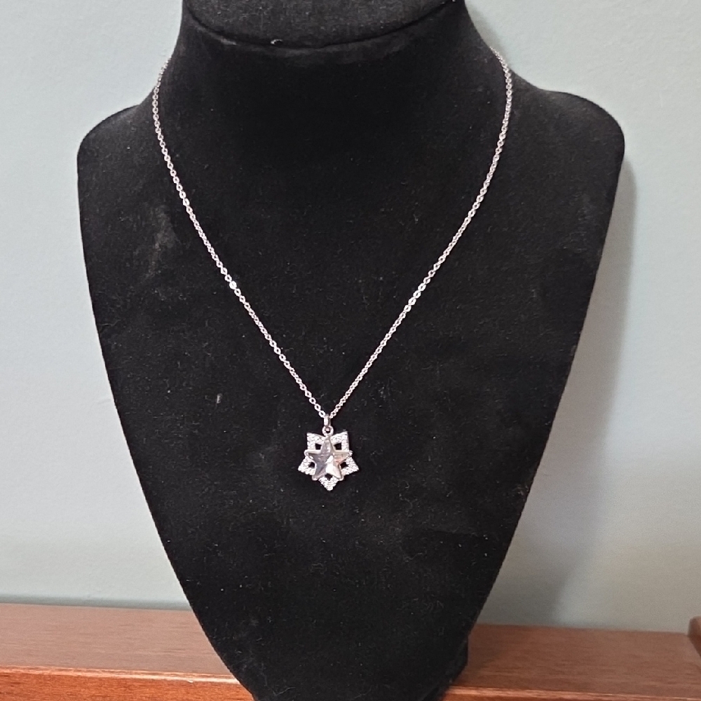 Swarovski 16 Inch Silver Necklace with Geometric Pendant